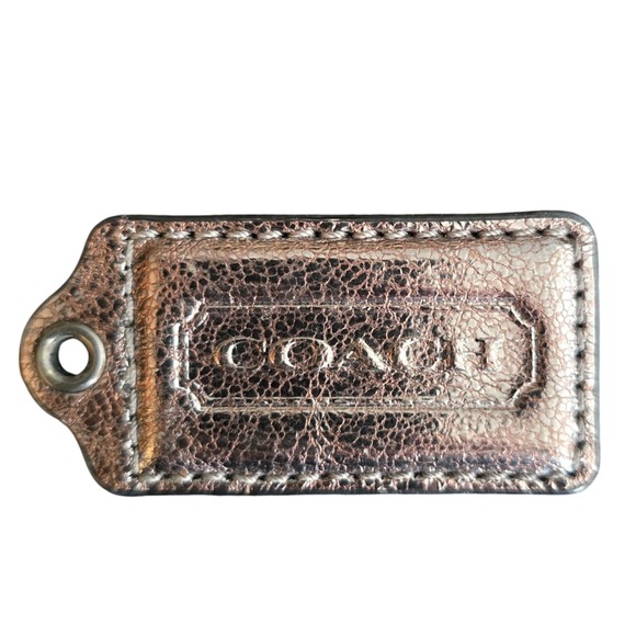 Coach Accessories - Coach Leather Luggage Tag Bag Charm Silver Metallic Accent Keychain